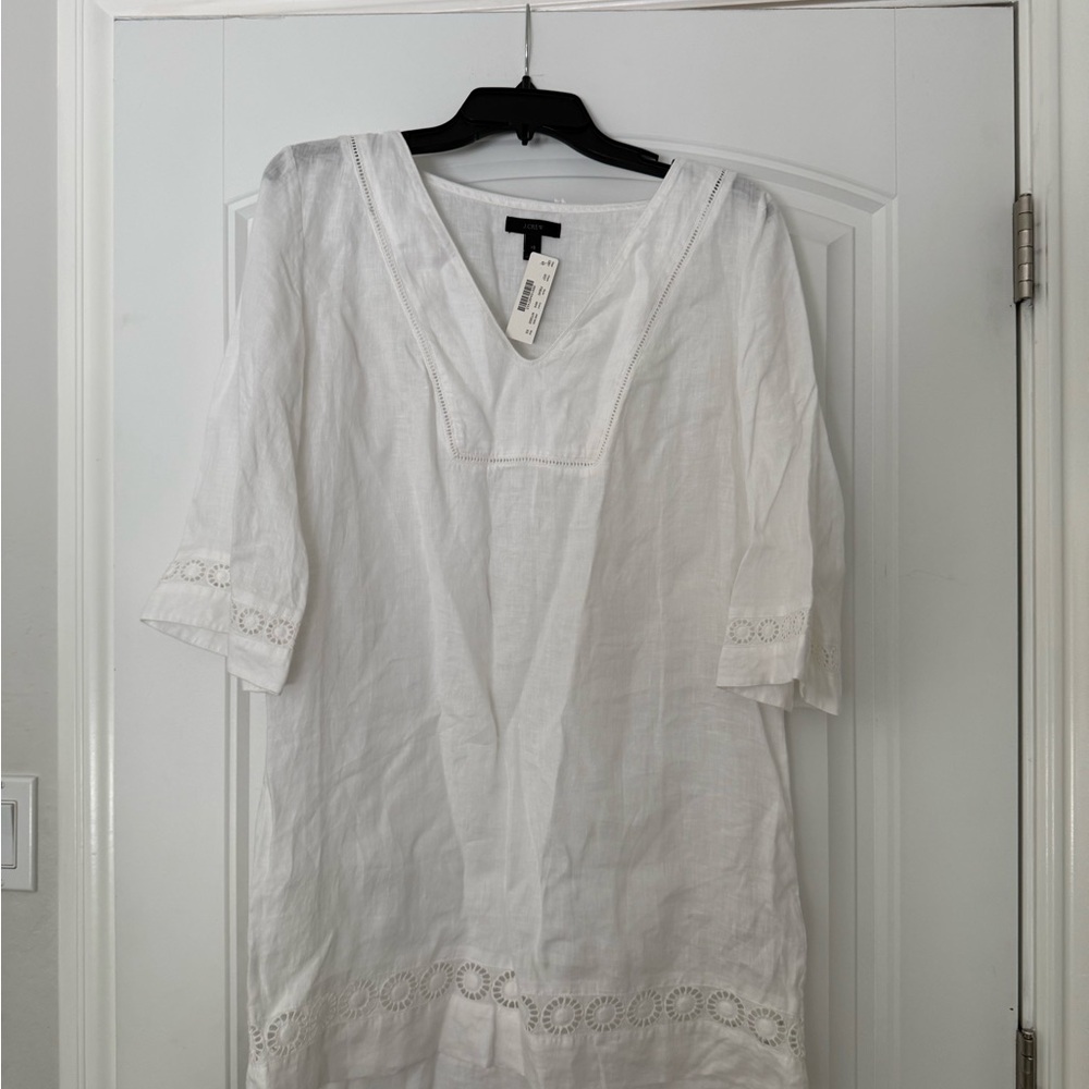 J. Crew White V-Neck Blouse with Lace Trim